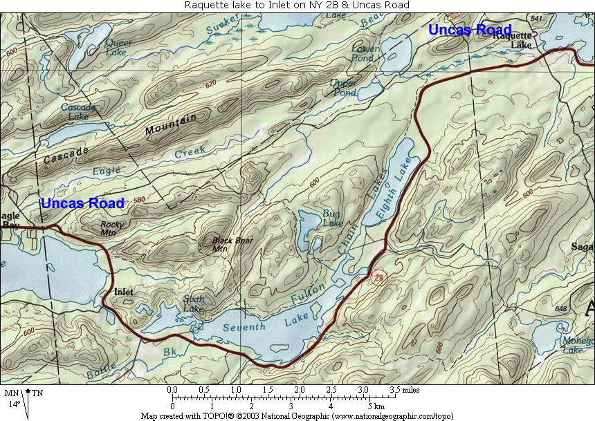 Raquette Lake to Inlet & Eagle Bay Topographic Map