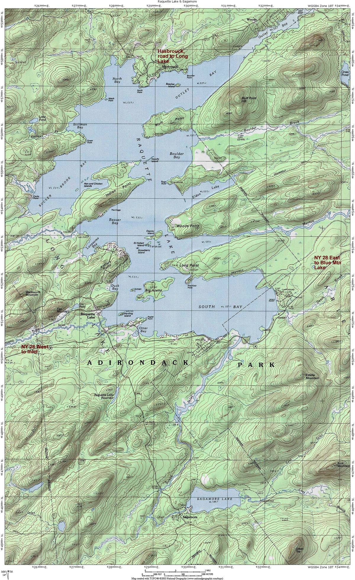 Raquette Lake, Great Camp Sagamore & Hasbrouck Topographic Map