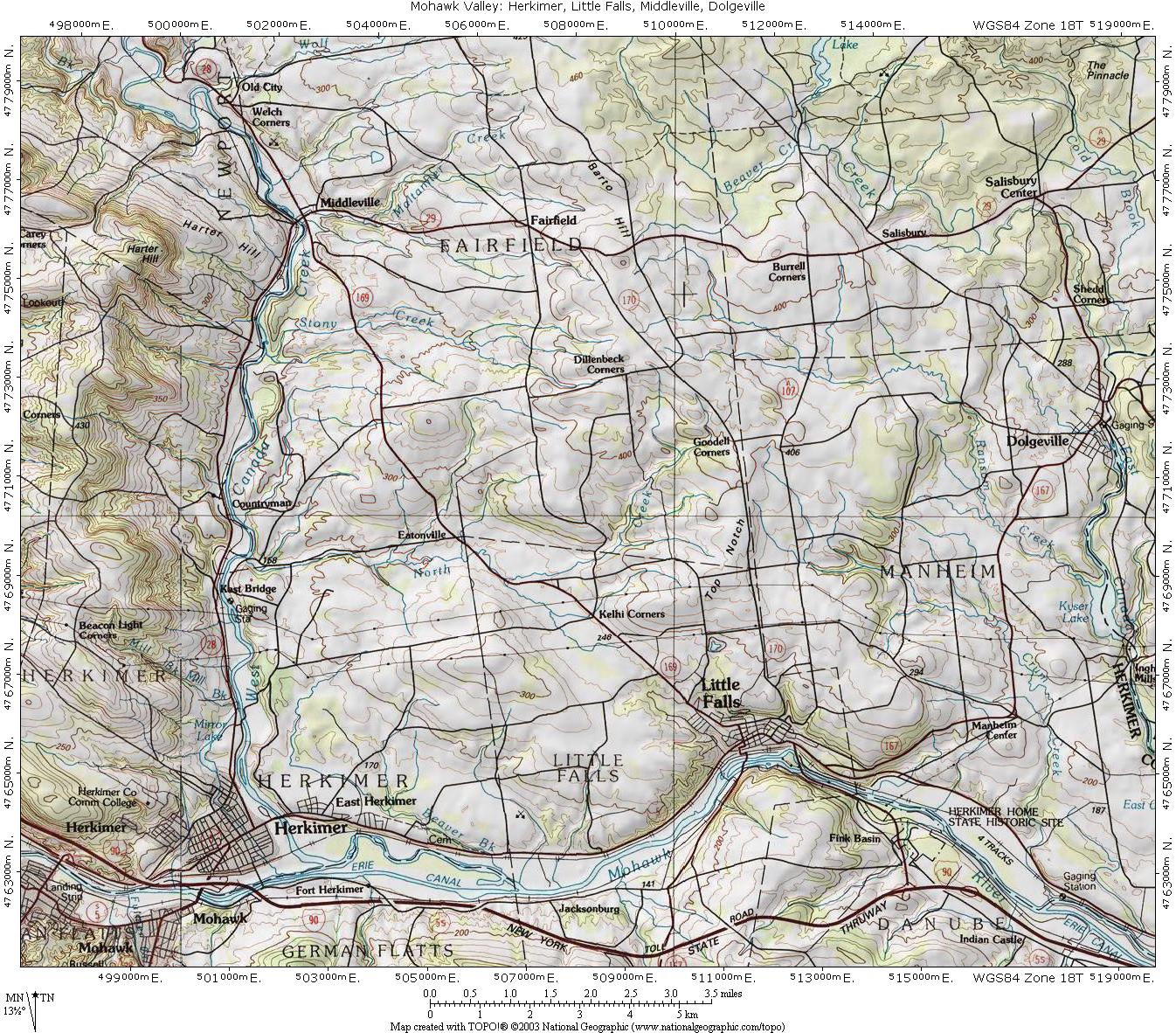 Road Map #1  Mohawk Valley: Herkimer, Little Falls, Middleville Topographic Map