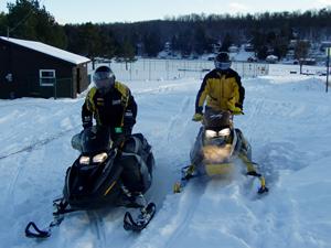Sleds in Old Forge by town beach